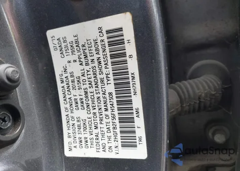 2015 Honda Civic Lx from USA, damaged, VIN 2HGFB2F56FH547508